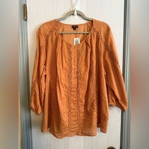 Torrid Raw Sienna Crochet Trim Button Front Blouse Size 0